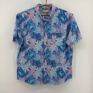 Simply Southern Outfitters Mens XL Blue Pink Hawaiian Performance Button Shirt